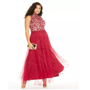 City Studios Plus Rhinestone Embroidered Gown 16w